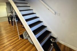 Baby is going to start crawling soon, need to put up a railing but don’t know what style, bars that go straight to the ceiling, traditional railing, and to replace the wall handrail. Open to suggestions, and places where I could buy everything to DiY.