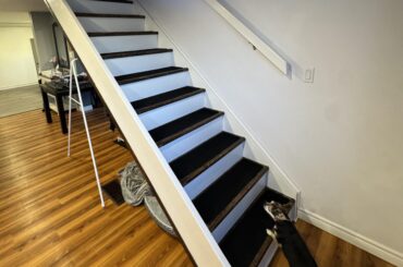 Baby is going to start crawling soon, need to put up a railing but don’t know what style, bars that go straight to the ceiling, traditional railing, and to replace the wall handrail. Open to suggestions, and places where I could buy everything to DiY.