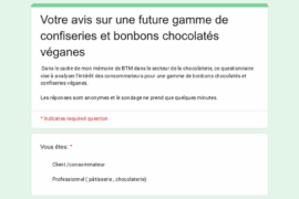 Questionnaire pour Mémoire BTM Chocolatier , pour l'intérêt d'une gamme végane