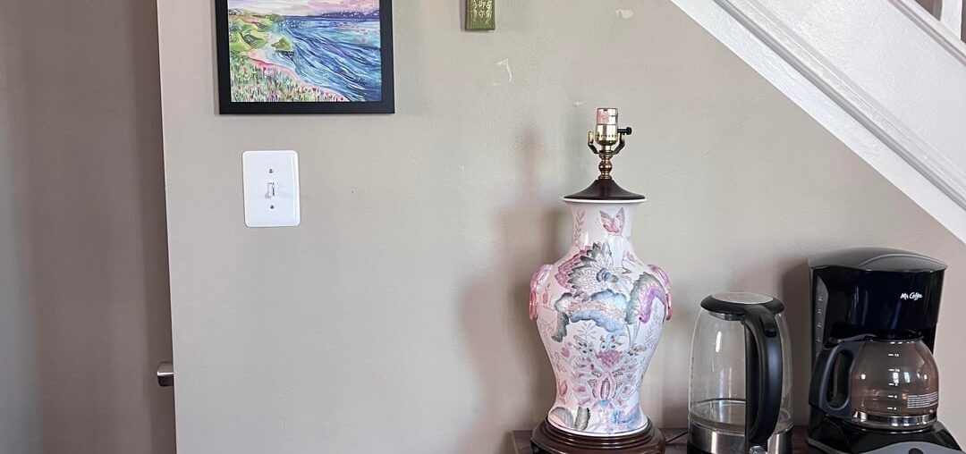 Help me pick a lampshade in our under the stairs/coffee bar area?