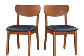 Blue fabric or black leather dining chairs for walnut table?