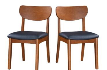 Blue fabric or black leather dining chairs for walnut table?