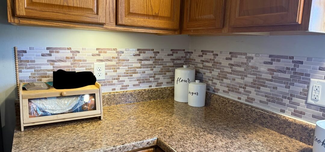 We’re renting long-ish term so I bought some of those peel and stick backsplash tiles! We’re renting long-ish term so I bought some of those peel and stick backsplash tiles!