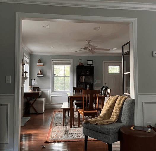 Any suggestions for a light fixture to replace the fan? Our house is construction grade and this room was intended to be the living room. Since making it our entry/dining room, the fan doesn’t belong anymore. We don’t have a need for a fan.