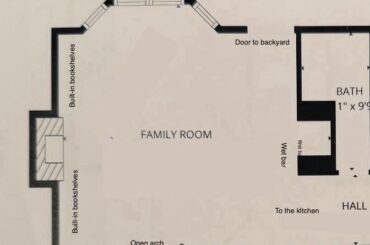 How would you arrange Entertainment Center (TV) and L shaped sectional in the Family room?