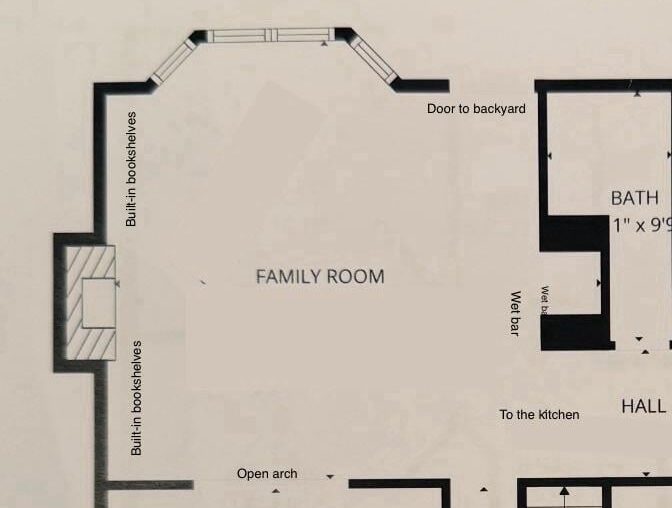 How would you arrange Entertainment Center (TV) and L shaped sectional in the Family room?
