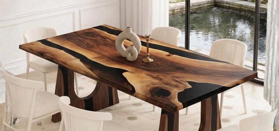 Wood Dining Table with Resin Wood Dining Table with Resin