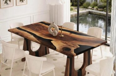 Wood Dining Table with Resin