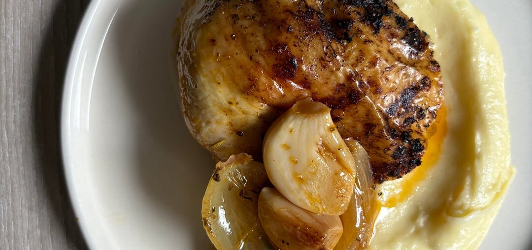Poulet rôti, purée robuchon - au bel ail du marché