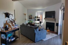 TV and couch placement in awkward living room