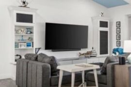 What if anything (slat board?) should I put behind the tv / between the cabinets? What color and how high?