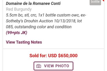 812,000 USD, that is the price of the most expensive wine ever sold