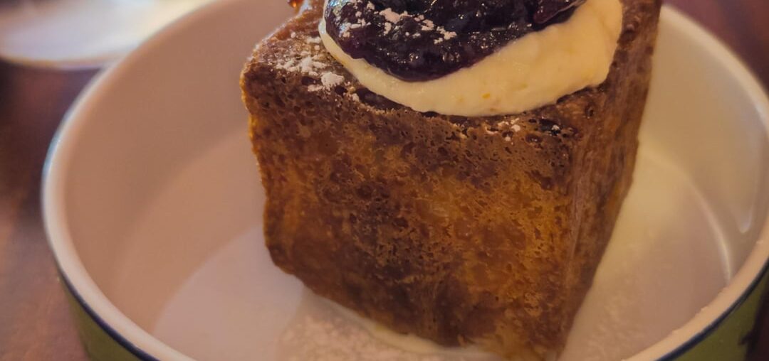 Cube croissant with ricotta and sour cherry jam and espresso