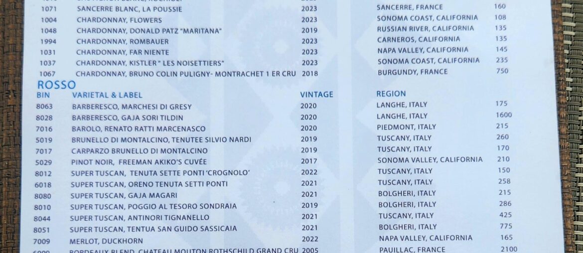 Cellar List, 4 Seasons Hualalai