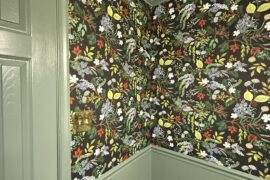 Art help for busy bathroom wallpaper