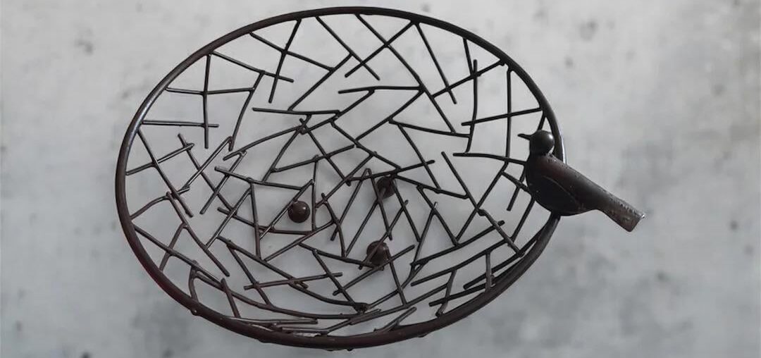 Vintage Metal Basket With Bird