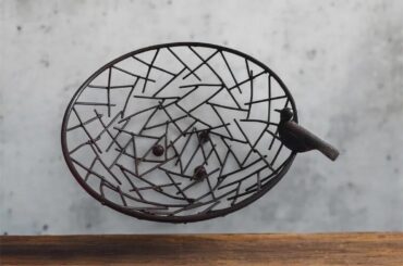 Vintage Metal Basket With Bird