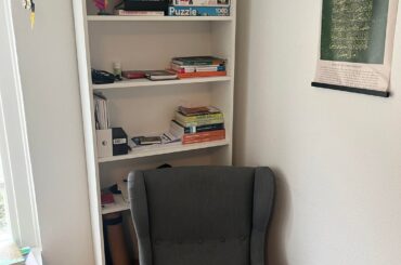 Books shelf above reading chair. Help me out:D