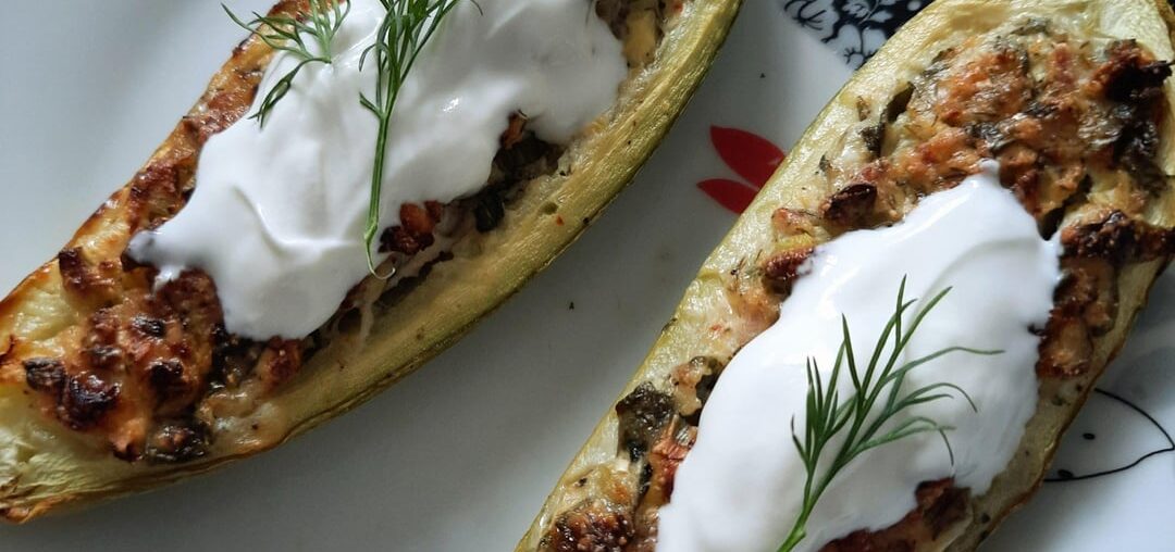 Chicken soup with veggies and Spring greens & stuffed zucchini