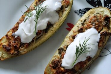 Chicken soup with veggies and Spring greens & stuffed zucchini