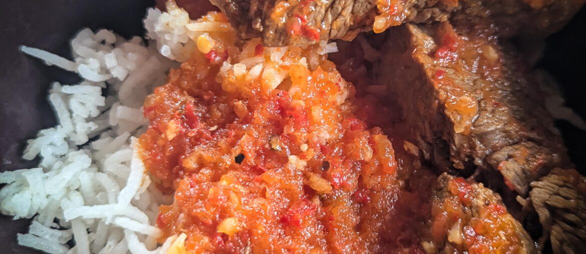 Obe Ata (a nigerian beef stew) with rice