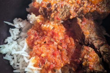 Obe Ata (a nigerian beef stew) with rice