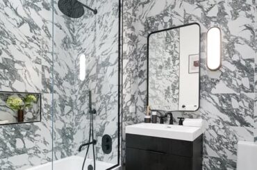 Wall options for covering very LOUD marble in bathroom