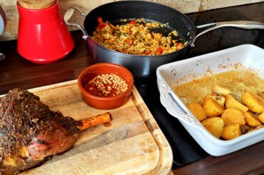 Za'tar lamb, confit potatoes and chickpea and pine nut pilaf