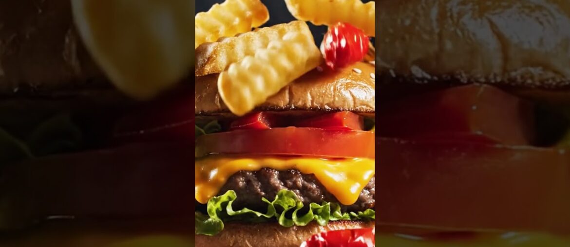 Juicy Gourmet Burger 🍔 | Slow Motion Fries Drop | Ultimate Food Short