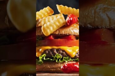 Juicy Gourmet Burger 🍔 | Slow Motion Fries Drop | Ultimate Food Short