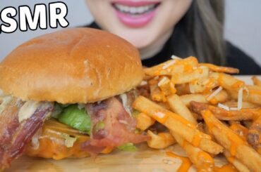 ASMR  Deluxe Gourmet Chicken Cheddar Burger with Buffalo Fries *NO TALKING Eating Sounds | N.E