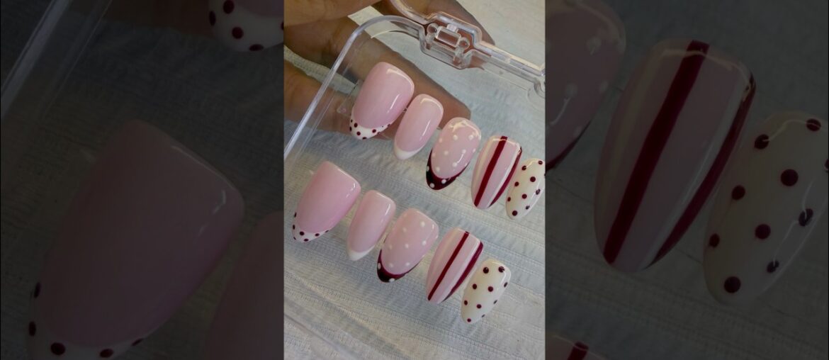 Trendy Pink & Wine Nail Art 💅 | Cute Polka + French Tips Design | Press-On Nails Set #tutorial rial