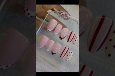 Trendy Pink & Wine Nail Art 💅 | Cute Polka + French Tips Design | Press-On Nails Set #tutorial rial