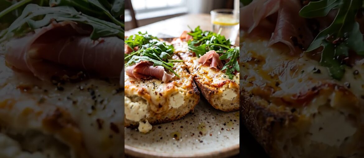 Homemade French Bread Pizza Topped with Prosciutto and Arugula #Family  #Food #Friends