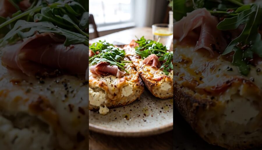 Homemade French Bread Pizza Topped with Prosciutto and Arugula #Family #Food #Friends
