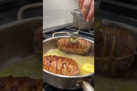 Duck Breast Stuffed with a Chicken Mousse, Carrot purée, Plums, Red Currant #duck #chicken #chef