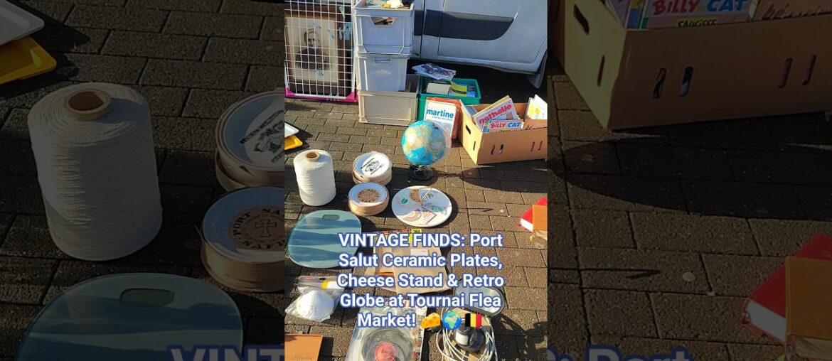 VINTAGE FINDS: Port Salut Ceramic Plates, Cheese Stand & Retro Globe at Tournai Flea Market! 🧀🌍🇧🇪