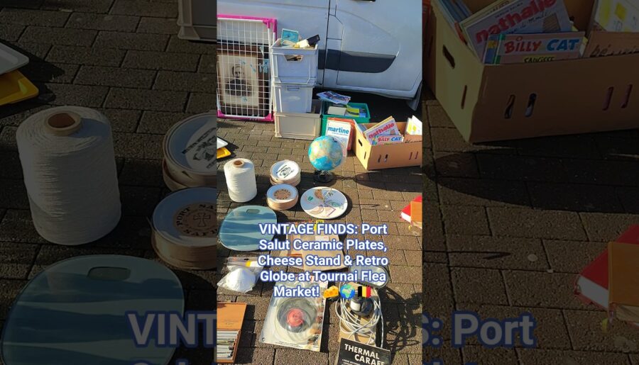 VINTAGE FINDS: Port Salut Ceramic Plates, Cheese Stand & Retro Globe at Tournai Flea Market! 🧀🌍🇧🇪