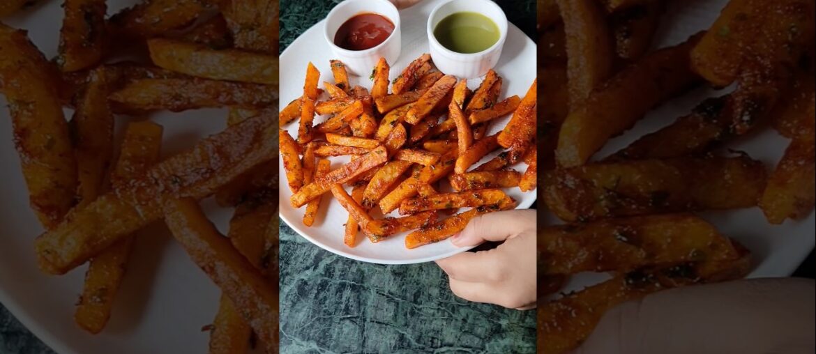 "Crispy French fries, happiness in every bite!  Perfect snack alert! #FrenchFries #Crispy #SnackTime