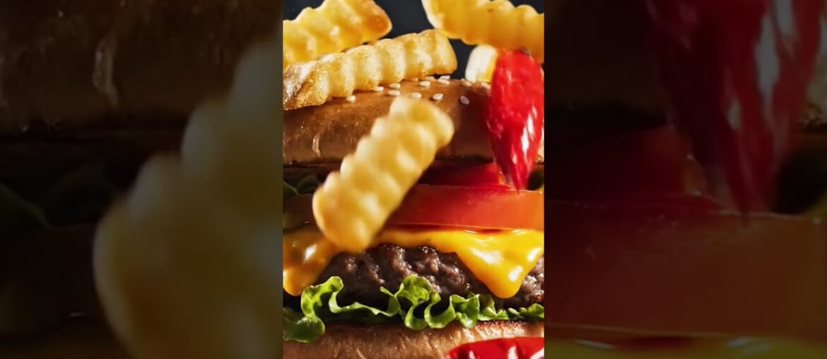 Juicy Gourmet Burger 🍔 | Slow Motion Fries Drop 🤤 | Ultimate Food Short #Shorts