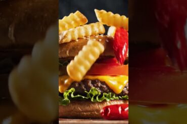 Juicy Gourmet Burger 🍔 | Slow Motion Fries Drop 🤤 | Ultimate Food Short #Shorts