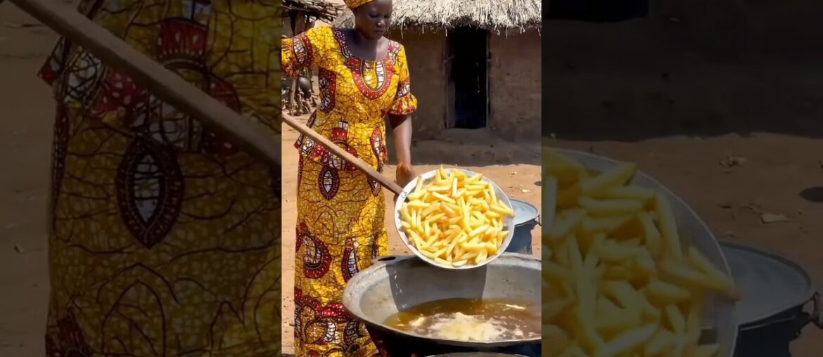 village mother cooking French fries for a celebration #villagelife #cooking #shorts #viral #africa