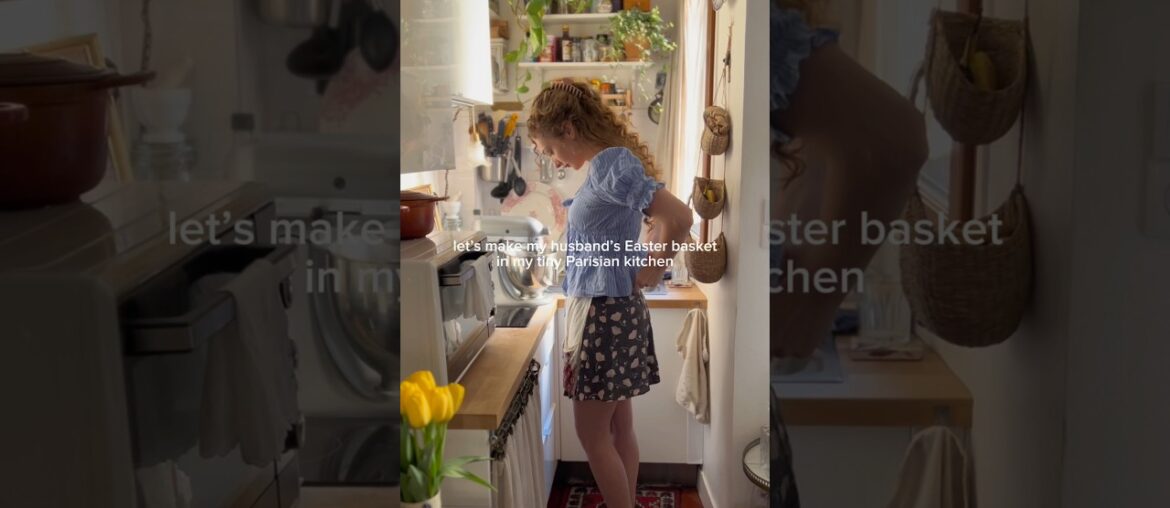 Making my husband’s Easter basket in my tiny Parisian kitchen! #paris #baking #cake #pastry #easter