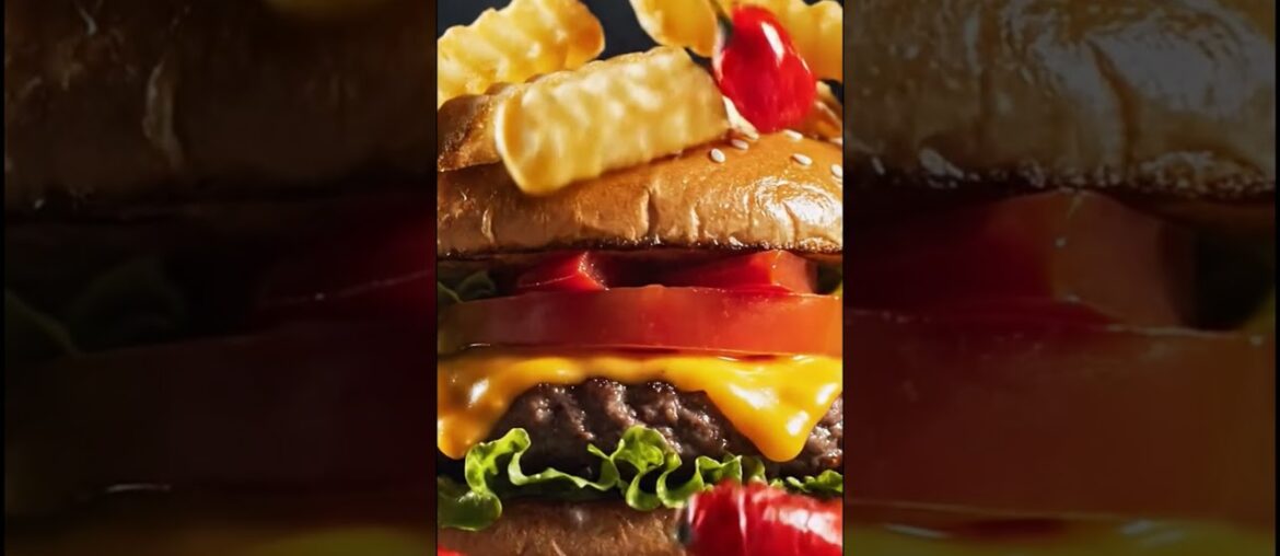 Juicy Gourmet Burger 🍔 | Slow Motion Fries Drop 🤤 | Ultimate Food Short #Shorts