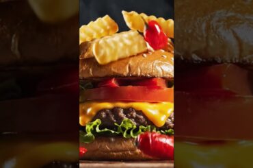 Juicy Gourmet Burger 🍔 | Slow Motion Fries Drop 🤤 | Ultimate Food Short #Shorts