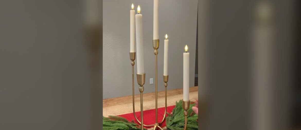 Iron Tabletop Candelabra - Decorative Metal Candelabra Candle Holder, 5 French Dinner Candles (Dinne