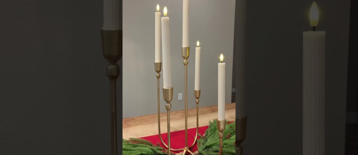 Iron Tabletop Candelabra - Decorative Metal Candelabra Candle Holder, 5 French Dinner Candles (Dinne