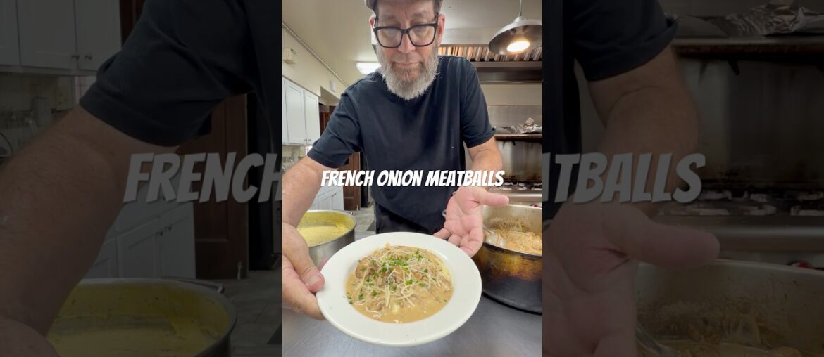 French Onion Meatballs with Creamy Polenta