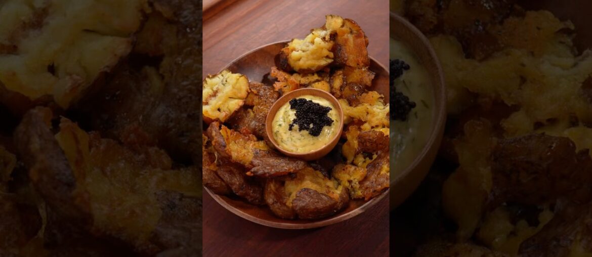 Crispy Smashed Potatoes with Roasted Garlic Dill Mayo | Easy Gourmet Potato Recipe