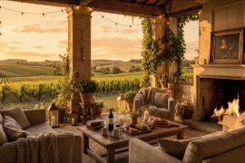 Cozy Bordeaux Vineyard Ambience 🍷 | Golden Hour France, Fireplace & Soft French Jazz (4 Hours)